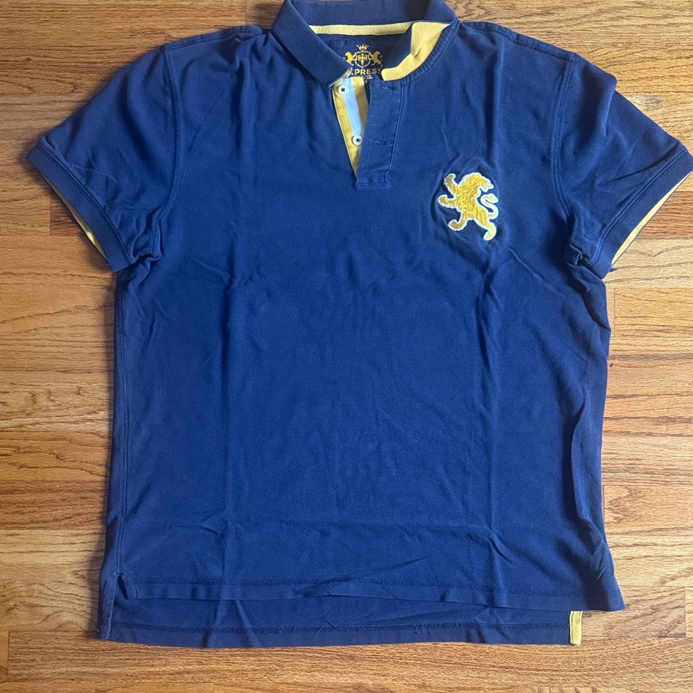Express Navy Polo Shirt with Gold Lion Emblem